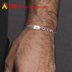 VNOX 남녀공용 이니셜 팔찌 그분의 체인 이름 피가로 이중 선물 링크 레이어 박스