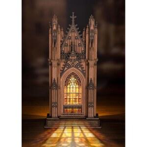 로우드 3D 퍼즐, 고딕 건축 생일 크리스마스 LED가 키트, 세트, DIY 모형 목조 선물-트윈타워 공예 키트 대성당 장착된 빌딩