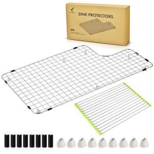 Kohler 싱크 K 5826 5827과 호환 랙 - 화이트헤이븐 싱크용 프로텍터(1피스) 그리드 선물: 대형 건조대 21인치 추가 고무 프로텍터