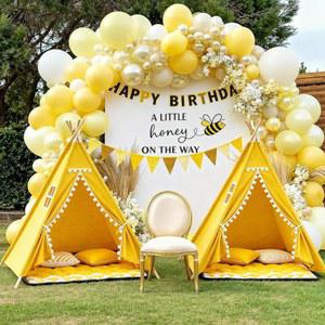 어린이를 위한 2팩 티피 텐트 소녀 소년 슬럼버 파티를 놀이 폼폼 & 조명이 있는 코튼 린넨 플레이하우스 슬립오버