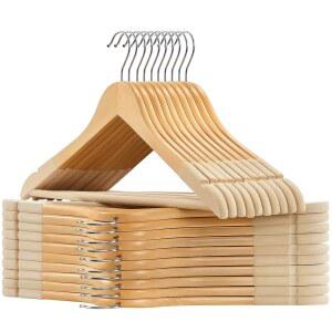 송믹스 벨벳 나무 걸이 표면이 있는 20개 세트 어깨 홈이 논슬립 코트 바지 바 360 회전 고리 자켓 셔츠 내추럴 UCRW012N02용