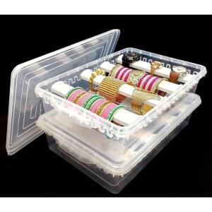 플라스틱 조절식 4봉 뱅글 박스 추디 세트 정리함 주얼리 보관 디스플레이 뱅글스 팔찌 손목시계 헤어밴드 스크런치 악세사리 투명