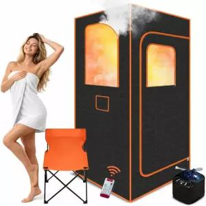 가정용 룸아일랜드 휴대용 스팀 사우나 텐트 3L/1200W 스팀기 포함 1인용 리모컨 접이식 의자 실내 개인 홈