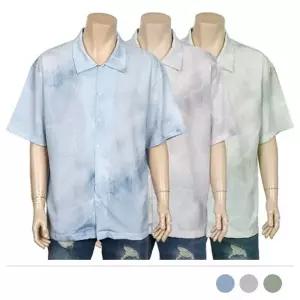 남자 정장 반팔셔츠 솔리드 오버핏 체크셔츠 남방