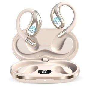 오픈 이어 클립 무선 이어버드 골전도 헤드폰, 블루투스 5.4, 디자인, 내장 마이크, IPX7 방수, LED 디스플레이 충전 케이스, 훅 이어버드, 러닝 피트니스 디자인