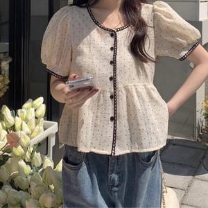 미소모드 러블리 도트 퍼프 블라우스 M0133