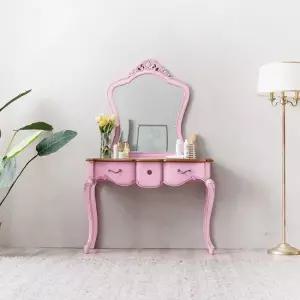 [퍼니프랑] 수입 유럽형 빈티지 엔틱가구 RG 22 거울 포함 핑크 화장대 콘솔 세트