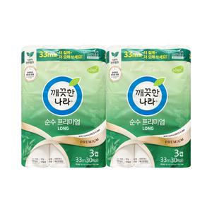 케이에이치커머스 깨끗한나라 순수 프리미엄 33m 3겹 30롤x2팩