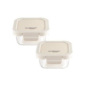 코렐 스냅웨어 프레쉬스냅 유리 밀폐용기 정사각 320ml, 아이보리, 2개