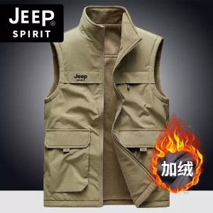 JEEP 남성용 봄과 가을 낚시 카디건 남성용 양면 플리스 느슨한 다중 조끼