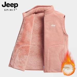 JEEP SPIRIT 여성 융털 플리스 조끼 따뜻한 융기모 장털 안감 플리스 조끼 아우터