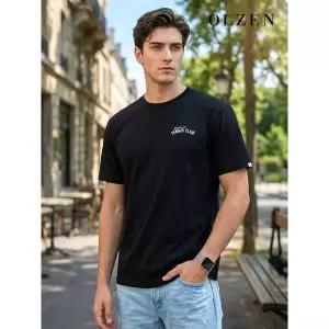 [올젠]남녀공용 그래픽 블랙 라운드 반팔 티셔츠 (ZMD2TR1303_B)