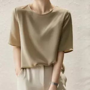 [오아즈] 여성 세미 스퀘어넥 실키 루즈핏 기본 반팔티 5color