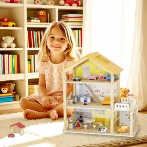 비가 3층 인형의집 원목 인형집 역할놀이 나무 미니어처 하우스 꾸미기 인지발달 어린이