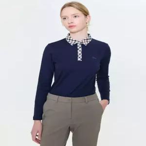 닥스 골프 여성 24FW [가격인하][스테디셀러]체크 카라 레터링 긴팔폴로티셔츠 (NAVY) WNTS4D750N3