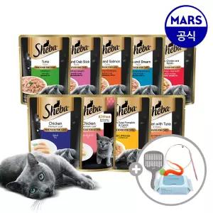 [24개+24개] 쉬바 파우치 70gx48개 골라담기+모래삽+고양이낚시대+베베숲물티슈