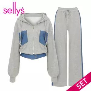 [샐리] 데님배색후드점퍼팬츠세트_I5C-CSE006