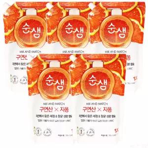 애경산업 순샘 구연산 자몽 주방세제 리필 1.2L 5개