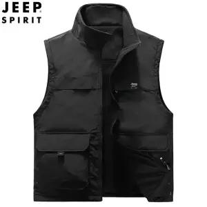 JEEP SPIRIT 양면 다중 포켓 벨벳 루즈 조끼 남성용 겨울 조끼