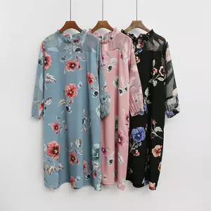 여성 중년 프릴 플라워 꽃무늬 쉬폰 원피스_4