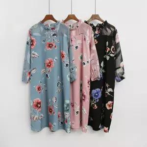 여성 중년 프릴 플라워 꽃무늬 쉬폰 원피스_4