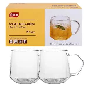 마린 글라스 앵글 머그 400ml 2p 마린 글라스 앵글 머그잔 머그컵 내열유리