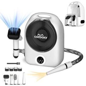 캣박스 강아지 그루밍 진공 키트, 캣독 헤어 드라이 그루머, 브러시가 포함된 프로 반려동물 리무버, 디탱글, 건조, 세척, 어태치먼트, 음이온 일정 온도 고속 10000Pa 진공-화이트