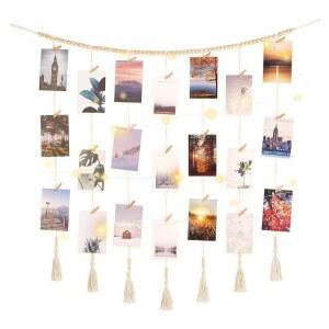 다헤이 마크라메 벽걸이 사진 디스플레이 기숙사 벽 장식 보호 콜라주 액자와 나무 구슬 화환 끈과 십대 소녀 대학 침실 거실 교실 크리스마스 선물