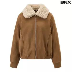 [BNX]시어링 양털 배색 카라 무스탕 자켓 (BX4JK019L0)
