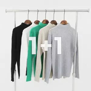 따뜻한 여성 목폴라 기본 꽈배기 반목티 겨울 티셔츠 긴팔 니트 2장