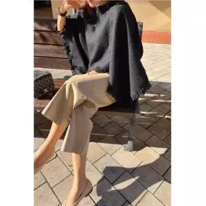 여성용 슬랙스 PU가죽 9부 와이드 바지 추동 하이웨스트 통 캐주얼 힛템