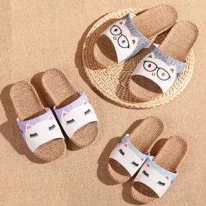 고양이 왕골 슬리퍼 여름 샌들 린넨 마 실내화 거실화