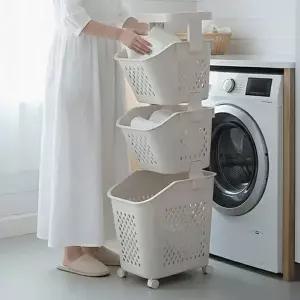 히키스 3단 바스켓 틈새 빨래바구니 이동식 세탁트롤리 슬림정리...