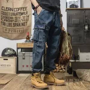남자작업청바지 두꺼운 작업복 노동 보호 용접 포켓 캐주얼 남성용 내마모성 의류 와이드 데님 팬츠