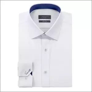 [란체티](하남점)남성 화이트 솔리드 스판혼방 소매자수 슬림핏 긴소매 와이셔츠 LYS6702WH01
