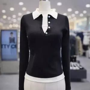 [에고이스트]컬러배색 카라 니트탑 ES1BX005_DG