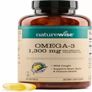 네이처와이즈 울트라 오메가 3 어유 2200mg - 1300mg 오메가-3 중성지방 형태 레몬 맛 야생에서 잡은 + EPA