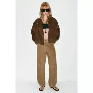 [정품] 자라 자켓 데일리 야상 아웃터 ZARA 페이크 스웨이드 오버사이즈 바이커 재킷 - 브라운