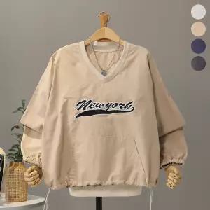 [모노시크] 러셀리 V넥 바스락 스트링 뉴욕 맨투맨_MNTG572