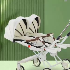 쌍둥이트라이크 트윈 유모차 보행기 경량 접이식 카키 2인용
