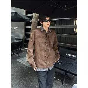 남사친 캐주얼 빈티지 재킷 여밈날개 조거 코트 가죽 점퍼 스트링 블루종항공 M스포1