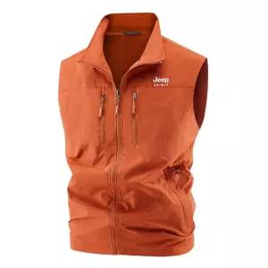  JEEP SPIRIT 봄 가을 캐주얼 조끼 남성 루즈 야외 지퍼 다중 포켓 조끼+열쇠 고리