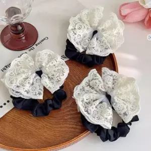 여성 귀여운 레이스끈 나비 리본 쫀쫀 짱짱 머리끈 헤어끈 안끊어지는머리끈