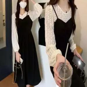 여자 레이스 블라우스 끈나시 일체형 원피스 레이어드 반팔원피스