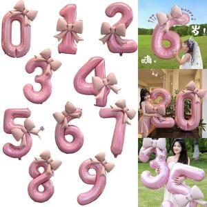 40인치 숫자 핑크 리본 알루미늄 용품 소품 사진 파티 소녀 풍선 결혼식 여성 생일 호일