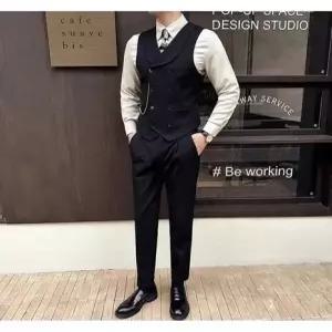 남성용 더블 정장세트 조끼 웨딩드레스 트렌치코트 터틀넥 세트 원픽1