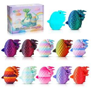 SYEFKJSA 12PCS 3D 프린팅 드래곤 장식용 세트 A) 필수품 크리스탈 책상 내부, 장난감, 에그 홈 바스켓 스터퍼(시리즈 피젯 미니 관절형 이스터 오피스