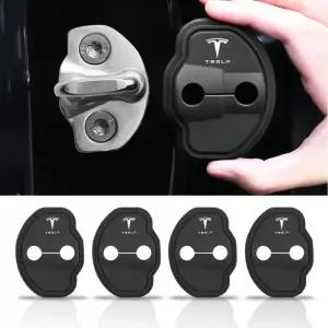 4Pcs 자동차 실리콘 도어 잠금 커버 보호 스티커 액세서리 테슬라 모델 3 S X Y 로드스터 SpaceX