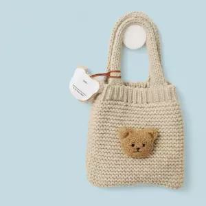 여성 귀여운 곰돌이 뽀글이 니트 숄더백 아이보리 데일리 겨울 가방