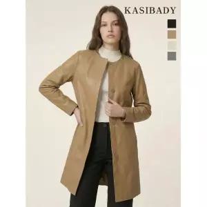 카시바디 미니멀 노카라 양가죽 코트